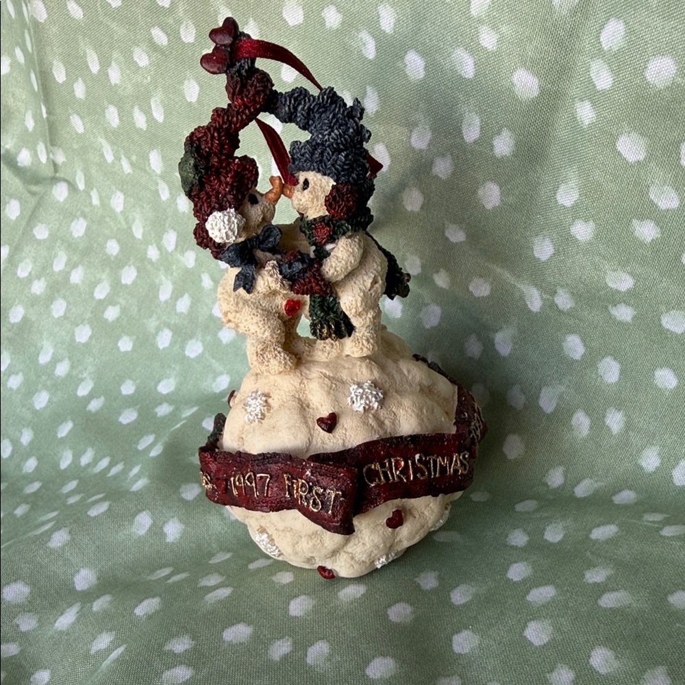 Vintage Style '1997 First Christmas' Snowman Ornament - Red & Cream